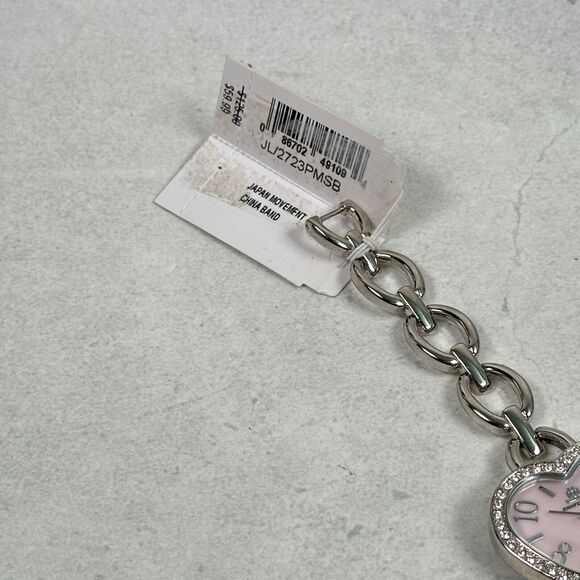 JLO Watch Womens 33mm Heart Pink MOP Dial Pave Bezel Silver Tone New Battery - Picture 2 of 8